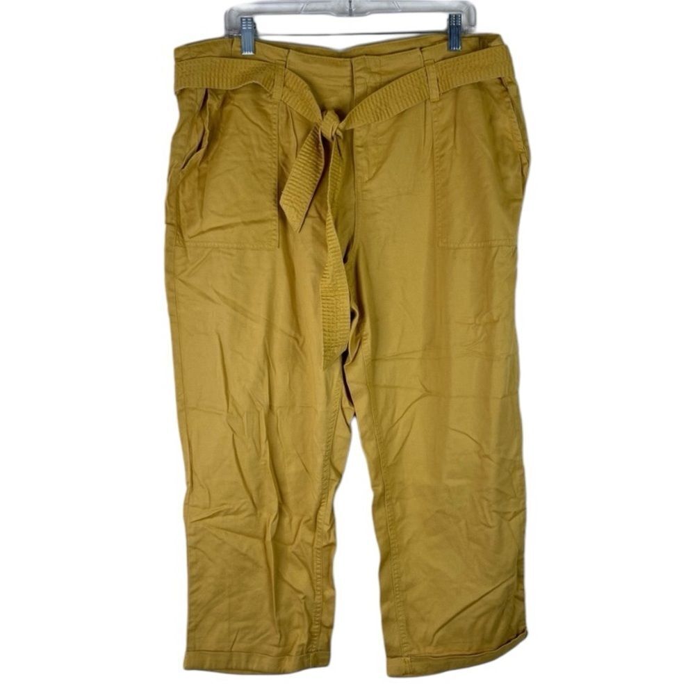 Stitch Star Yellow Mustard Cropped Paper Bag Cuffed Hem Belted Pants 1X